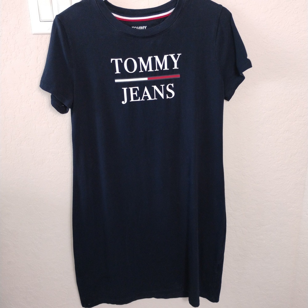 Tommy Jeans Womens Navy Blue Logo Graphic Short Sleeve T-Shirt Dress Size M